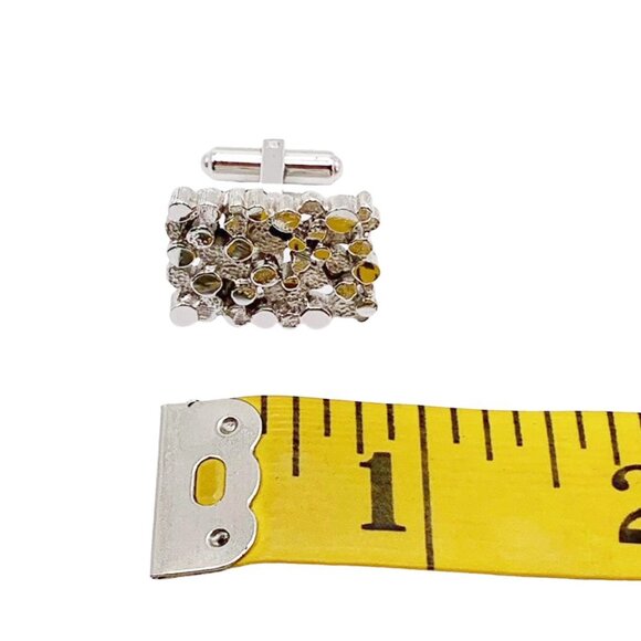 VINTAGE MCM Sherman Senator Rhodium Plated Nugget Cufflink and Tie Pin Set - Picture 6 of 7